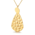 Golden teardrop pendant necklace with hammered texture finish on a sleek cable chain - Gold Scale Texture Water Drop Shaped Pendant (KP29077-K)