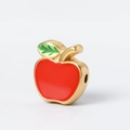 Red apple pendant charm with gold edges and green leaf for DIY Christmas jewelry - Apple