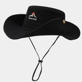 Detalle de sombrero para el sol negro con bordado de montaña y barboquejo ajustable - M (56-58cm) / Negro