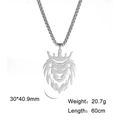 Silver hollow lion head pendant necklace with 60cm chain for men in hip hop style - Steel