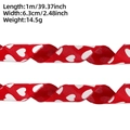 Detail view of red heart print faux linen ribbon showing 6.3cm width and 1m length specs - 1m / Red Background White Heart