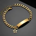 Golden stainless steel Cuban chain bracelet with customizable engravable bar and star charm - Star Pendant Bracelet-Gold