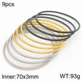Set of 9 twisted rope bangles in gold, silver, and black finish, 70mm diameter steel set - 9pcs Mixed (Black/Gold/Silver)