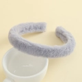 Detail of plush grey faux rabbit fur headband showing soft texture and wide thick design - Light Gray