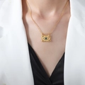 Vergulde rechthoekige ketting met boze oog, groene steen en witte zirkonia - Ketting-40+5cm / Goud Groene Strass Halsketting