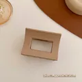 Matte milk tea brown 6.2cm rectangular hollow hair claw clip for elegant styling - Deep Coffee Square