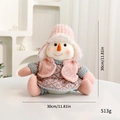 Pink and white knit Christmas snowman plush doll with sequins and carrot nose, 30cm size - Sitting - Snowman