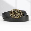 Cintura bohémien in pelle nera con fibbia ape in bronzo e fiori di strass - Nero / 110cm
