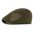 Retro olive green corduroy flat cap featuring unique side patchwork and bronze rivets - Adjustable / Army Green