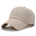 Beige quick-dry mesh baseball cap for men and women featuring breathable fabric detail - Adjustable / Khaki