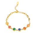 Französisches Vintage-Edelstahlarmband in Gold mit sechs bunten runden Katzenaugensteinen - 17+5cm / Gold