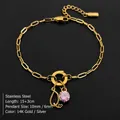 14K vergulde roestvrijstalen kettingarmband met roze kristal en hanger met letter Q - Letter Q