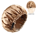 Double-layer satin sleep cap in champagne and cream with adjustable elastic band - Gold