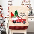 Christmas chair cover featuring gnome truck pattern with red buffalo plaid edges - Truck Style Chair Cover