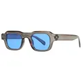 Trendy square sunglasses with translucent grey frame and bright blue lenses for street style - Grey Frame Blue Lens