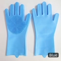 Blue waterproof silicone pet grooming gloves with long cuffs and massage scrub bristles - Blue (Standard)