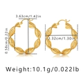 Detail view of gold-plated twisted hoop earrings with precise size and weight dimensions - Spiral Twisted Rope Hoop Style (KE1273) / 18K Gold