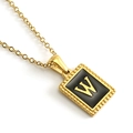 18K gold plated stainless steel square pendant necklace featuring black enamel letter W - Letter W (Includes Chain)
