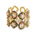 Golden hollow wide ring with colorful zircon floral design and open adjustable band - Wide Hollow Rainbow Stone Style