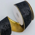Premium black velvet ribbon with gold metallic edge on spool for Christmas gift wrapping - 6.3cm Width / 10 Yards / Black