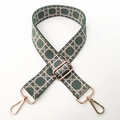 Adjustable wide bean green nylon bag strap with white geometric ring pattern and gold clips - Haze Blue
