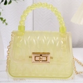 Transparent yellow PVC mini jelly bag with leaf texture and golden chain strap - Yellow