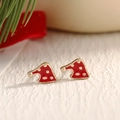 Pendientes de Navidad con sombreros de Papá Noel rojos y lunares blancos dorados - Gorro de Papá Noel con Lunares (EAR012)