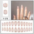 Almond nude cat-eye press-on nails with shiny finish and full set display - Nude Cat Eye Effect (Y-378)