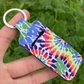 Tie-dye fabric lipstick holder keychain sleeve with vibrant colorful patterns - Green Tie-Dye