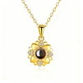 Golden sunflower heart pendant necklace with projection stone and diamond accents - Sunflower Gold