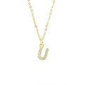 Minimalist golden necklace featuring a square pendant with letter U and zircon stones - Letter U