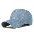 Blue denim baseball cap with sparkling silver rhinestones and starburst patterns - Light Blue Rhinestone