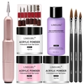 Dettaglio del kit unghie acrilico con fresa rosa, polveri, liquido e pennelli - 195-A + Trapano per unghie rosa (Liquido 75ml)