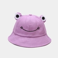 Casual purple cartoon frog bucket hat with cute 3D eyes and smile embroidery for outdoors - M (56-58cm) / Purple