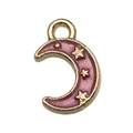 Pink enamel crescent moon pendant with gold stars and hanging loop for DIY jewelry making - Small Pink Moon (8x11mm)