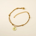 Gold plated stainless steel double layer bracelet featuring letter B pendant and beads - Letter B (S-H202-B)