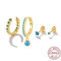 Detailed 925 sterling silver hallmark on blue gemstone earrings from a four-piece set - Blue Zirconia Style (4889455581242) / 925 Silver