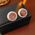 Vintage round stud earrings with red-brown wave texture in a premium jewelry box - 50# Silver Earring Post - Silver - Coffee