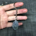 Natural light blue crystal raw stone keychain with silver metal ring for handbags - Kyanite