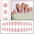 French style almond press-on nails with red flower patterns and pink tips, 24 piece set - Nude Pink Daisy Pink Line French Style (Y-26) / Glue Type
