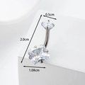 Silver 316L stainless steel belly ring featuring two clear cubic zirconia stones - Silver Square