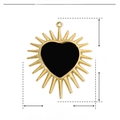 Detail view of 30x25mm gold and black heart pendant with specific size and weight data - Black Large Radiant Heart
