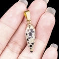Polished spotted stone bullet pendant with a gold metal cap for necklace making - Dalmatian Jasper