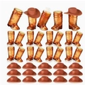 Brown western cowboy boot shot glasses set with mini hats for themed parties - 30 Brown Cups & 30 Brown Hats Set