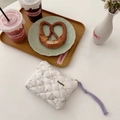 Creamy white quilted floral coin purse with cute rabbit pattern and purple zipper pull - Rabbit Paradise