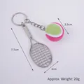 Miniature sports tennis racket keychain with pink felt ball and silver alloy frame - 2.5cm Large (Rose Red + Light Green) Dual-tone Tennis Ball + Silver Racket