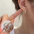 Silver geometric double-layer hoop earrings with engraved smiley face pattern for women - Silver Smiley Hoop (ED1909)