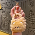 Handmade crochet mini bear coin purse with brown beaded strap in milk coffee color - Bear Knitted Coin Purse