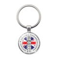 Big Ben and Union Jack flag circular metal keychain pendant with London England engraving - Big Ben & Flag