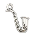 Silver musical instrument charm in saxophone shape for DIY jewelry making and pendants - 1Pc Saxophone 16x24mm
